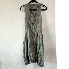 Inizio Olive Green Linen Zip Front Midi Dress Size Womens Small Lagenlook Beach