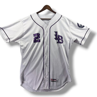 #ad Louisville Bats Jersey Game Worn Wilson Mens 46 Awareness Night Purple Ribbon #2 $130.88