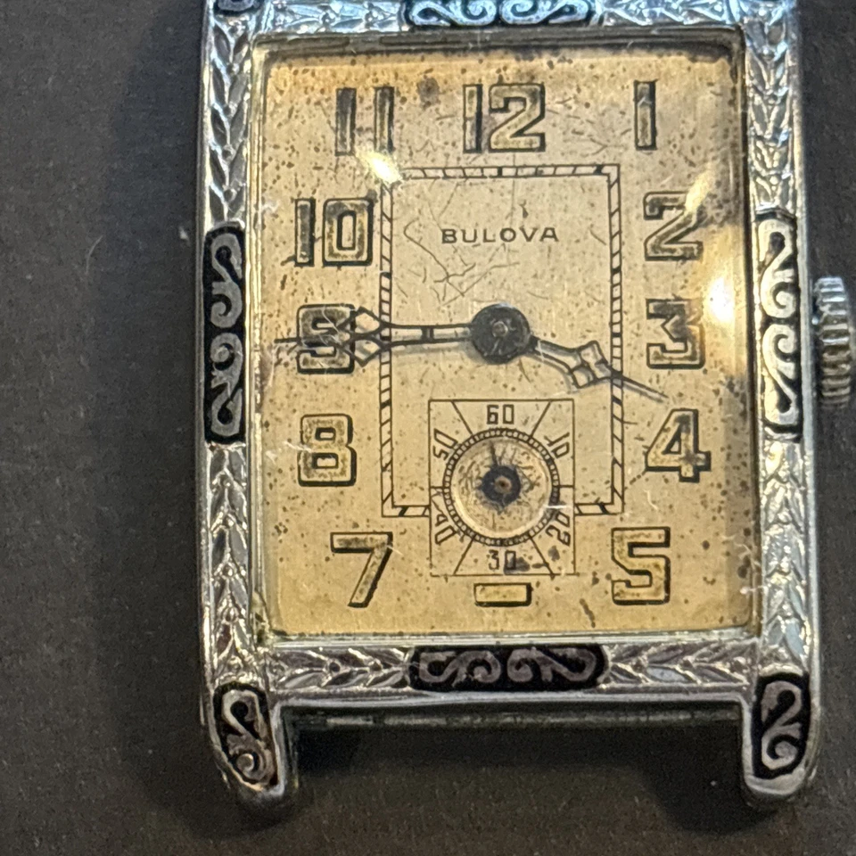 Cabezal de reloj para hombre F42 años 20 Bulova corriendo-sobrebobinado-necesita reparación-restauración Foto 2 de 4
