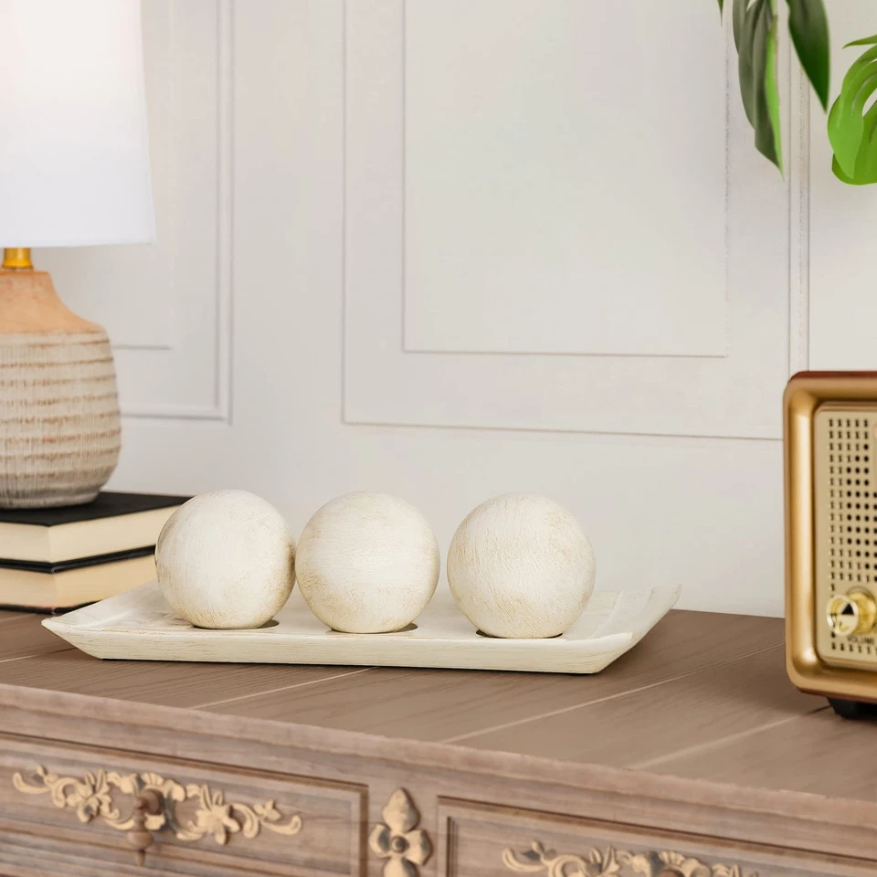 Rustic Luxe Decorative Tray and Orb Set - Centerpiece Table Decorations for C... - Image 2 of 4