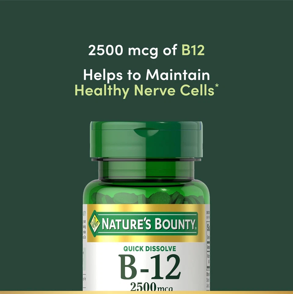 Nature's Bounty Vit. B12 2500mcg, soporte energético y cardíaco, 75 pestañas de disolución rápida Foto 4 de 4