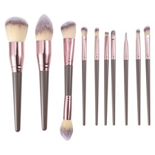 10 Pcs Makeup Brush Set Contour Blush Plastic Metal Handle Nylon