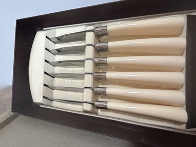 Steak Knife Set 6 Regent Sheffield English Original Box/Insert White Handle VTG