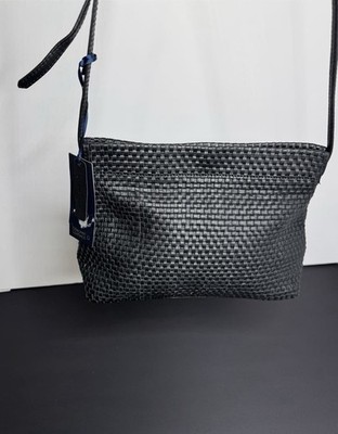 M&S Collection Mini Woven Leather Crossbody Bag   Black