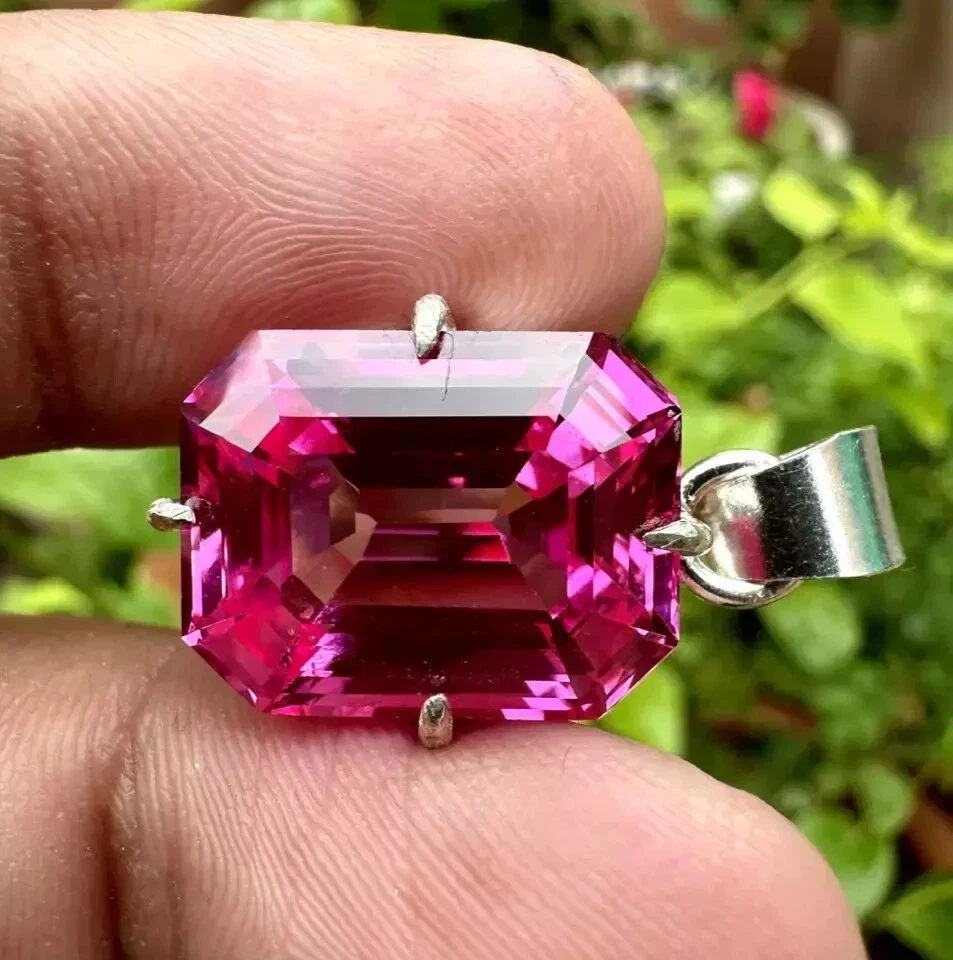 23 Karat einer Natürlichen Rosa Saphir Smaragd Schliff 925 Solid Silber Anhänger - Bild 3 von 4