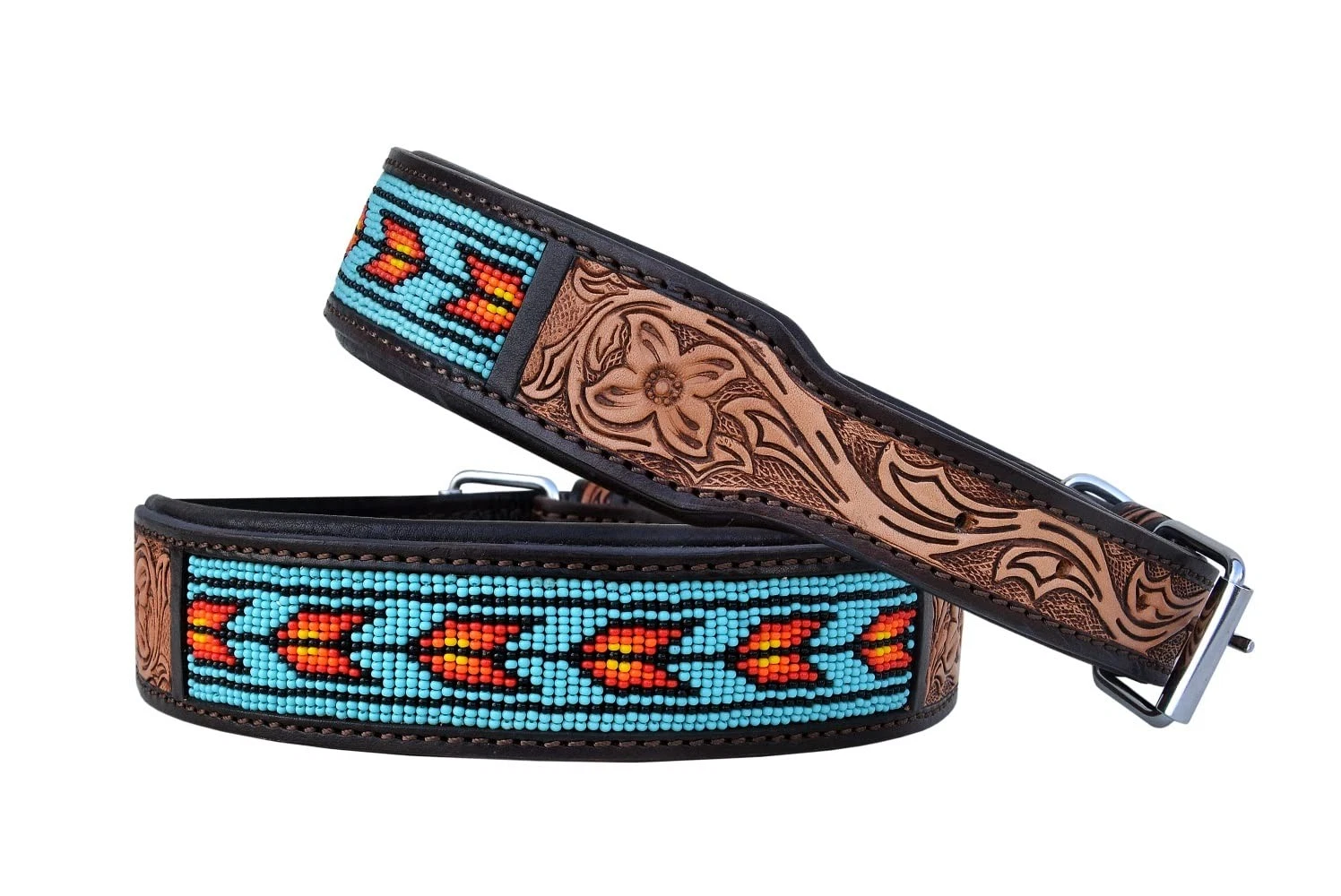 Leather Dog Collar Western Style Heavy Duty Hand Tooled Adjustable Beaded and
Opens in a new window