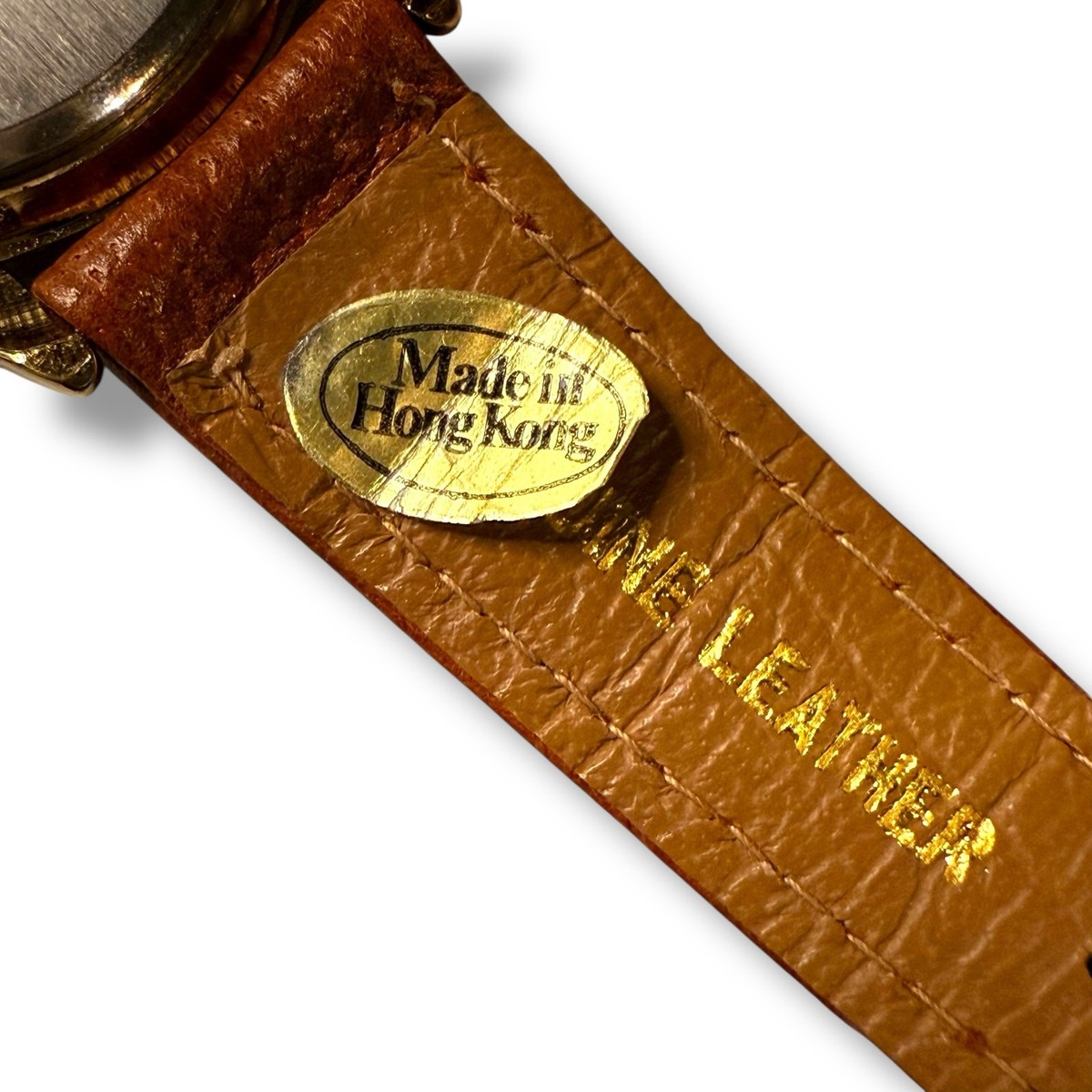 VTG Express Watch Mens Gold Tone Quartz Skeleton Dial Brown  display picture 1
