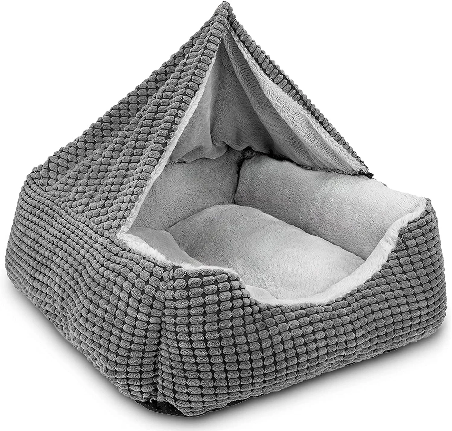 XL Hooded Dog Bed Warm Soft Pet Cave Bed Washable for Medium Large Dogs