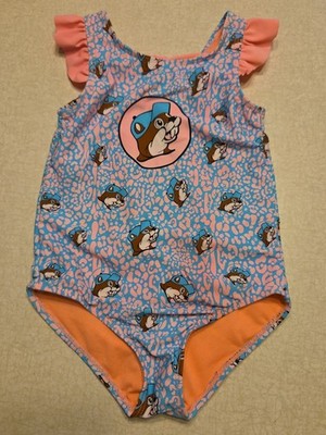 Bucees Baby Girl Swimsuit 5T One-piece Blue Pink Beaver