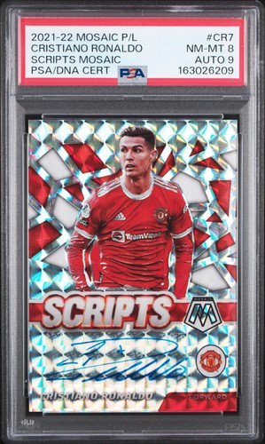 PANINI MOSAIC PREMIER LEAGUE SCRIPTS MOSAIC #CR7 CRISTIANO RONALDO PSA 8 AUTO 9