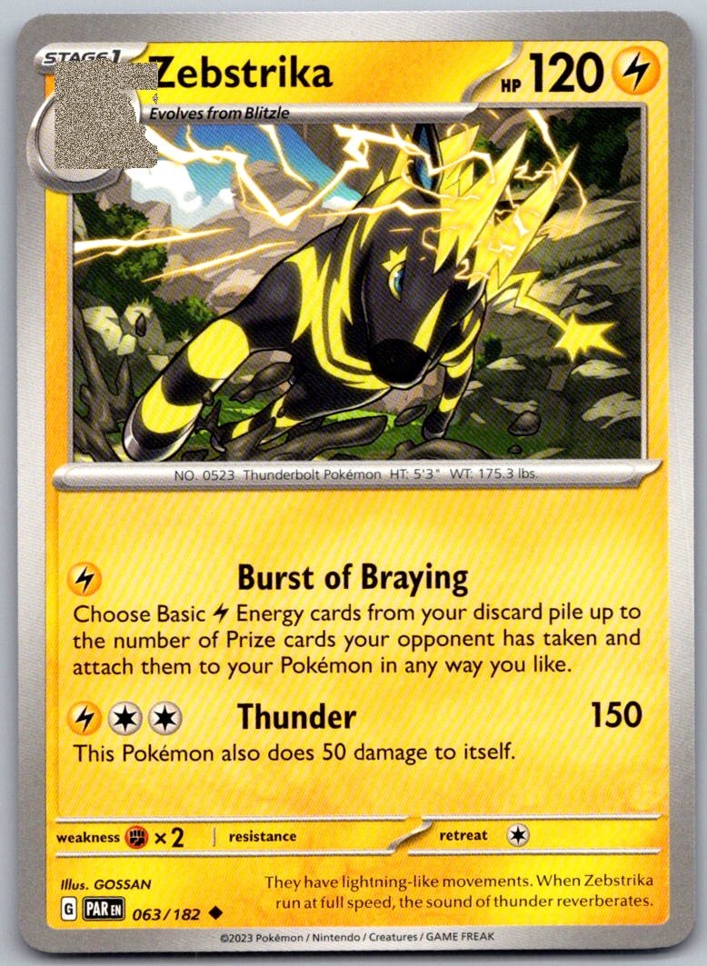 Zebstrika Paradox Rift 063/182 Uncommon PokéMon — English Near Mint