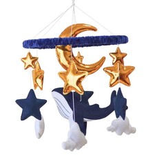 Whale Hanging Mobile - Nautical Stars and Moon Nursery Mobile for Boys - Felt...