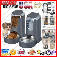 Gravity-Fed Automatic Feeder and Stainless Steel Bowl for Small Medium Pets