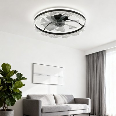 LED 24'' Ceiling Fan Light kit Flush Mount Modern Fixture With Remote APP Control