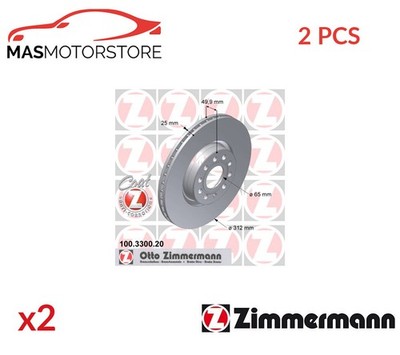 BREMSSCHEIBEN SATZ PAAR VORNE ZIMMERMANN 100330020 2PCS P FÜR AUDI A3,TT,A1,Q3