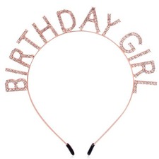 Birthday Princess Tiara Headband Rose Gold Rhinestone Crown for Women Girls