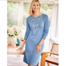 NWT Talbots Light Blue Pointelle Chevron Long Sleeve Sweater Dress Size Small