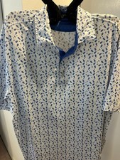 Byron Nelson Men's Polo Shirt, White & Blue sz L, Golf Stretchy Moisture Wick