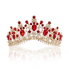Vintage Baroque Ruby Crown for Brides Crystal Hair Accessory Wedding Bridal H...