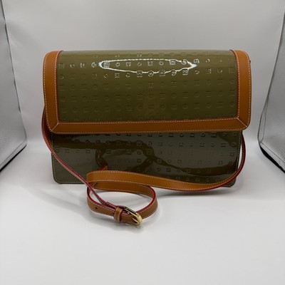 Arcadia Embossed Patent Leather Flap Shoulder Bag Olive Green NWT Flawed