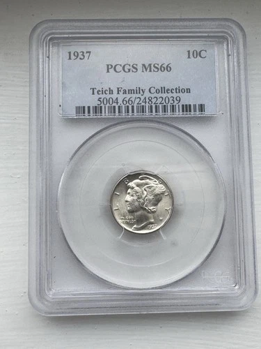 PCGS 1937 10C Mercury Dime GRADED MS66  TEICH FAMILY COLLECTION