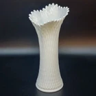 Vtg Westmoreland Milk Glass Stretch Swung Diamond Quilt Vase 13.5" Tall