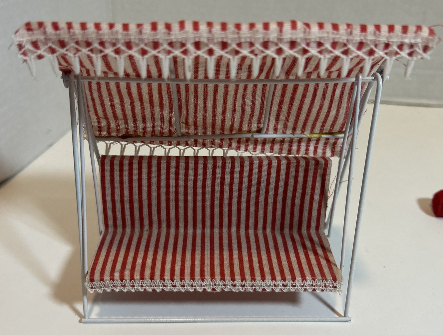 Dollhouse Patio Set Striped Swing Canopy Chair White Metal Mid Century & Table