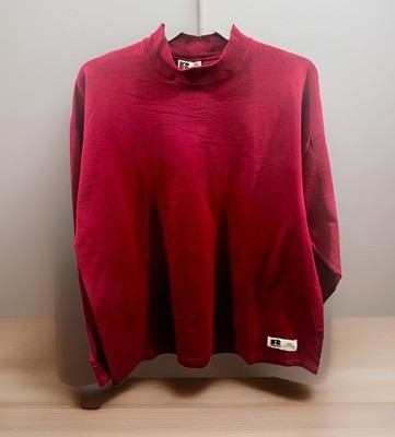 Vtg Russell Athletic Heavy T Shirt Men Cardinal PRO COTTON L/S Mock 90s X-LARGE