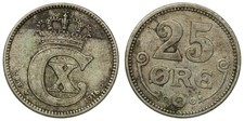 Denmark - 25 Ore 1916 - Christian IX, Silver