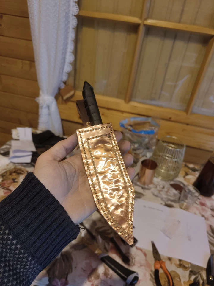 Bronzmesser mit Kupfer beschlagener Lederscheide, Keltisches Bronzemesser - Bild 4 von 4