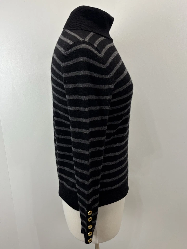 Peck & Peck 100% Cashmere Turtleneck Sweater Sz Medium Women’s Black Grey Stripe - Image 4 of 4