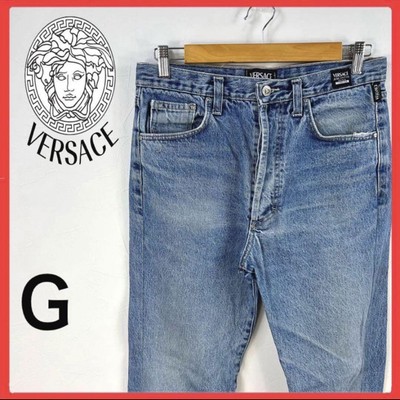 Versace Loose Fit Denim Pants 00S Straight Leg Blue Condition