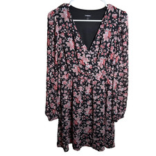 Express Dress Women's Medium V-Neck Sheath Long Sleeve Floral Lined Pink