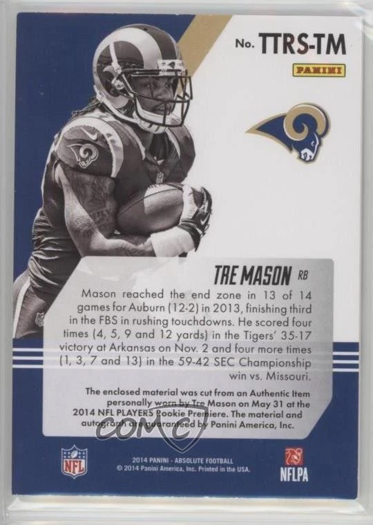 2014 Panini Absolute Tools of the Trade Rookie Signatures /99 Tre Mason Auto RC - Image 2 of 2