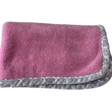 Cribmates Baby Blanket Pink Plush Fleece Gray White Trim Reversible HTF Rare