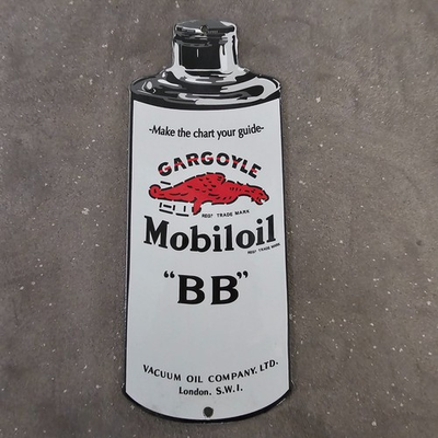 #ad VINTAGE GARGOYLE MOBILOIL BB OLD US GASOLINE OIL GAS PUMP ENAMEL PORCELAIN SIGN $149.99