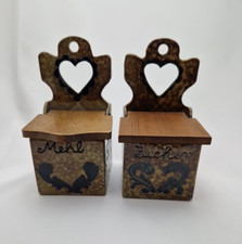 Keramik Zucker Mehl SET Dosen WAND Salzglasur Vintage Holz Deckel Wandbehälter