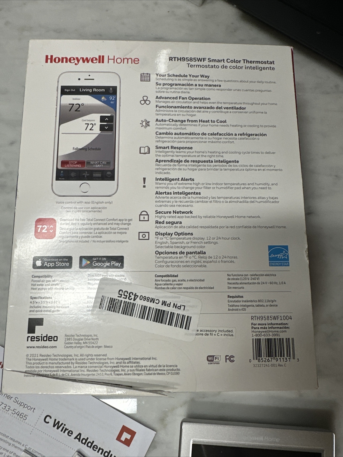 Honeywell Home RTH9585WF Wi-Fi Smart Color Thermostat, 7 Day Pack of 1, Gray 
