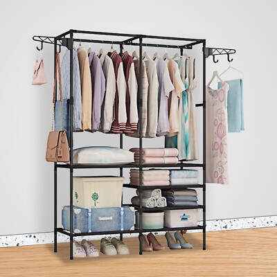 Heavy Duty Metal Garment Rack Shoe Clothing Organizer Shelf Clothes Wardrobe