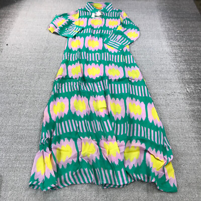 New Oliphant Dress Women Extra Small Shirt Dress Midi Pink Green Silk 1170V  | eBay