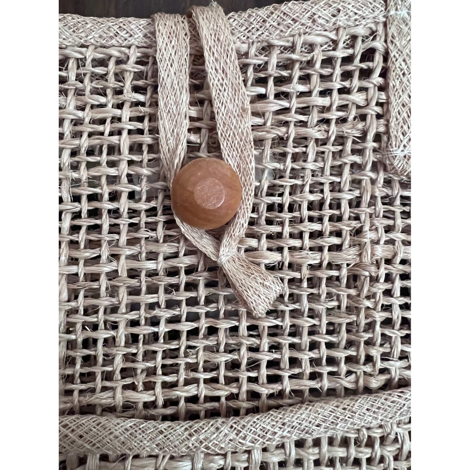Bolso de Mano Vintage Tejido de Paja Cartera Apliques Florales Madera Cierre de Botón Foto 3 de 4