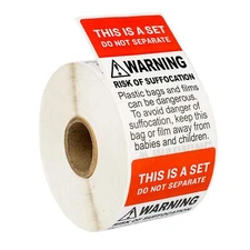 DO NOT Separate - This is A Set with Suffocation Warning Labels/Stickers 2" x...