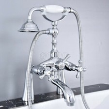 Chrome Brass Clawfoot Bath Tub Faucet w/ Hand Spray Shower Mixer Tap Deck Mount