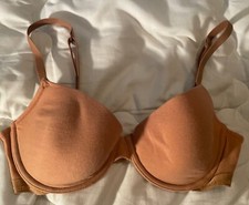 Vtg Victoria s Secret Demi Cotton Knit Logo Band Nude/Beige Bra 36C