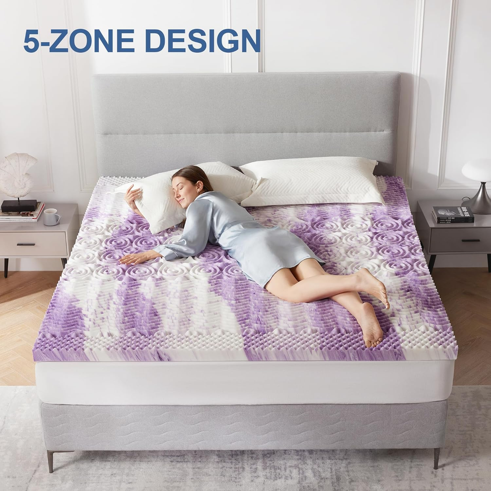 2 Inch Memory Foam Mattress Topper, 5Zone Twin Mattress Pad Gel