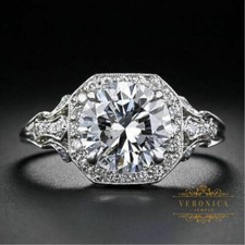 Vintage Art Deco 2.55 CT White Round Cut CZ Wedding Ring In Solid 925 Silver