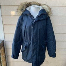 Hunter Womens Original Insulated Parka Teal Coat Faux Fur Puffer Long Sleeve L