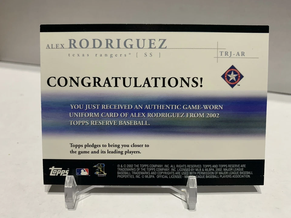 Alex Rodriguez 2002 Topps Reserve Jerseys #TRJ-AR Texas Rangers - Image 2 of 2