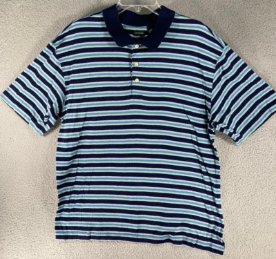 Consensus Golf Polo Shirt Men's Large Blue Stripe Short Sleeve Double Mercerized