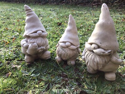 Gonk Wichtel x 3 Stein Beton Statue Garten Ornament Geschenk PORTOFREI  